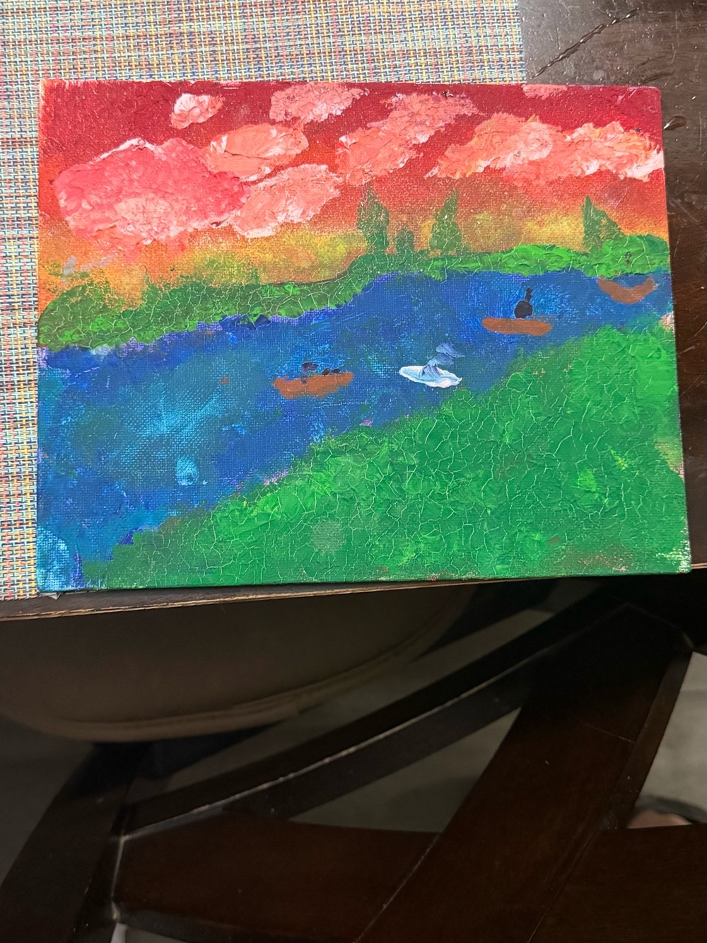 Hand-Painted Landscape Canvas Wall Art - Green, Blue & Red